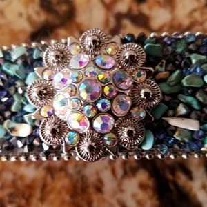 XL Turquoise and Rhinestone Silver Concho Belt